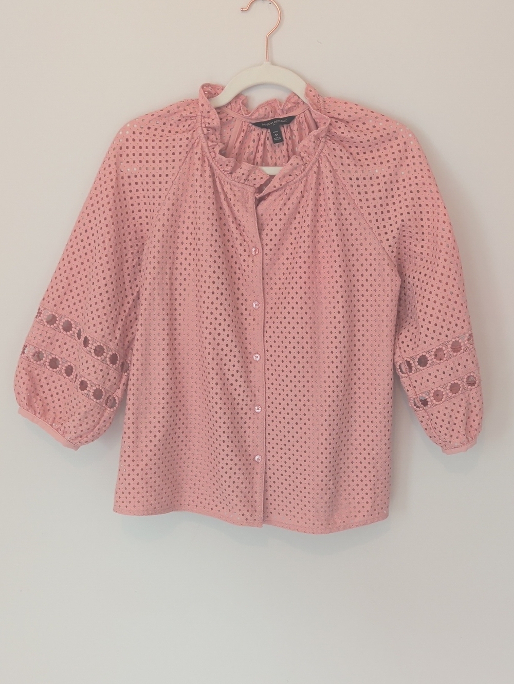 Banana Republic Eyelet Ruffle Collar Button-Down Blouse - Medium Petite